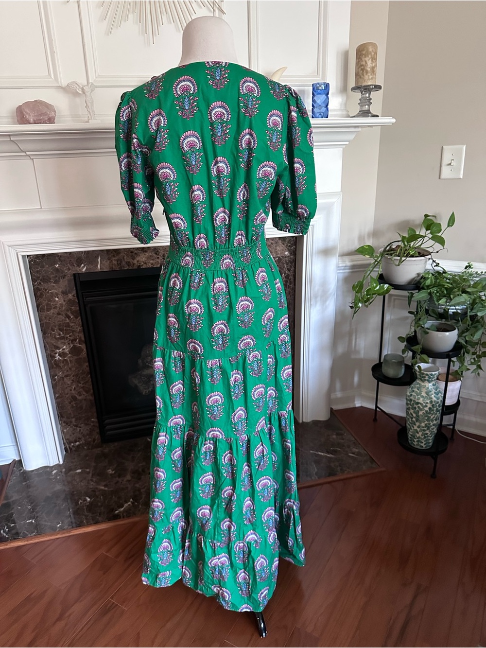 Boden Green Printed Maxi Dress with Pink Accent - Picture 6 of 8